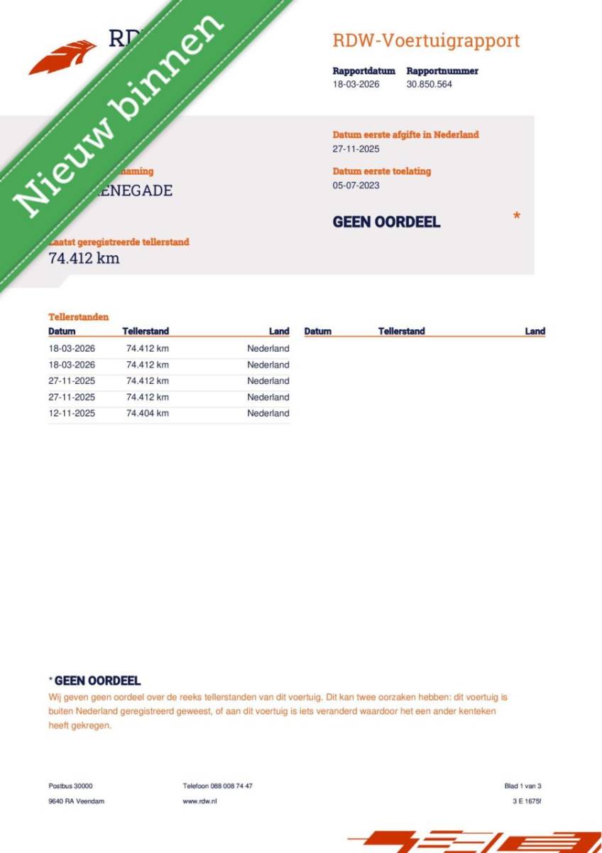 Jeep Renegade Jeep Renegade 1.5T e-Hybrid Limited AUTOMAAT BTW-auto