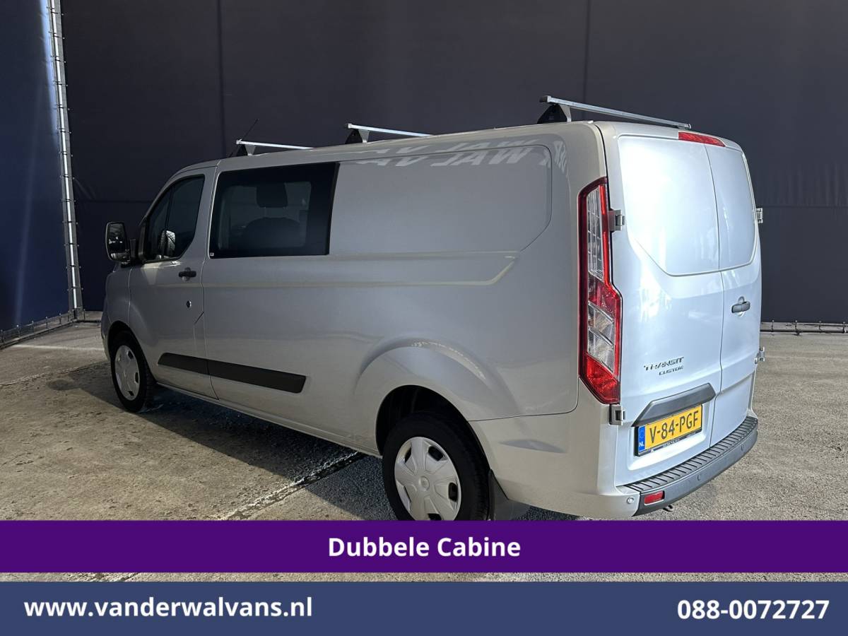 Ford Transit Custom Ford Transit Custom 2.0 TDCI 131pk L2H1 Dubbele Cabine Euro6 Airco | 6-Zits | LED | Cruisecontrol | Verwarmde voorruit Parkeersensoren, Dakdragers, 2800kg trekvermogen