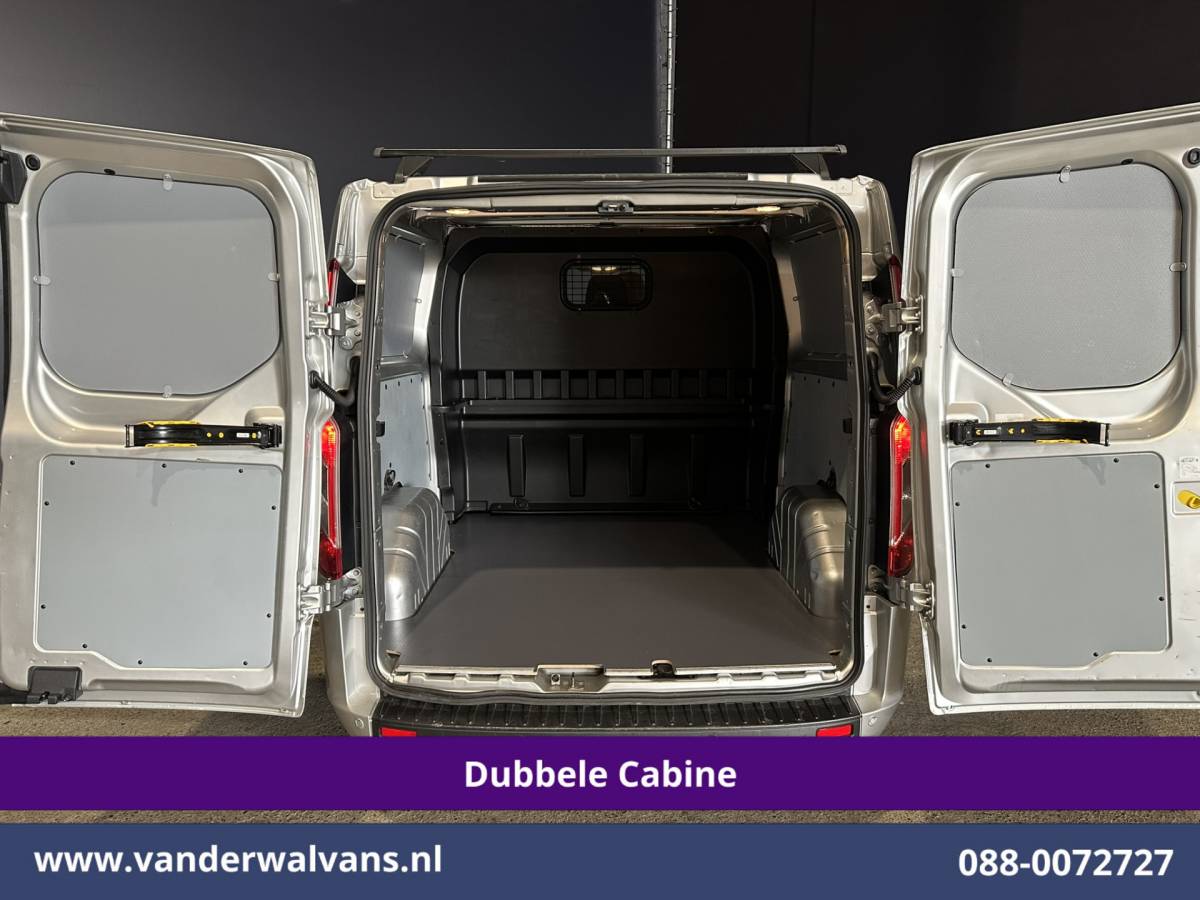 Ford Transit Custom Ford Transit Custom 2.0 TDCI 131pk L2H1 Dubbele Cabine Euro6 Airco | 6-Zits | LED | Cruisecontrol | Verwarmde voorruit Parkeersensoren, Dakdragers, 2800kg trekvermogen