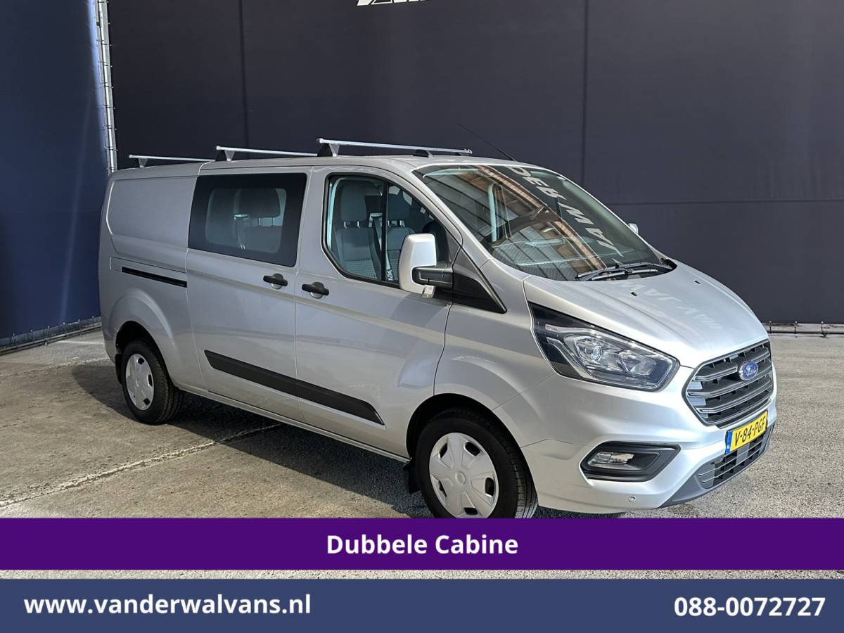 Ford Transit Custom Ford Transit Custom 2.0 TDCI 131pk L2H1 Dubbele Cabine Euro6 Airco | 6-Zits | LED | Cruisecontrol | Verwarmde voorruit Parkeersensoren, Dakdragers, 2800kg trekvermogen