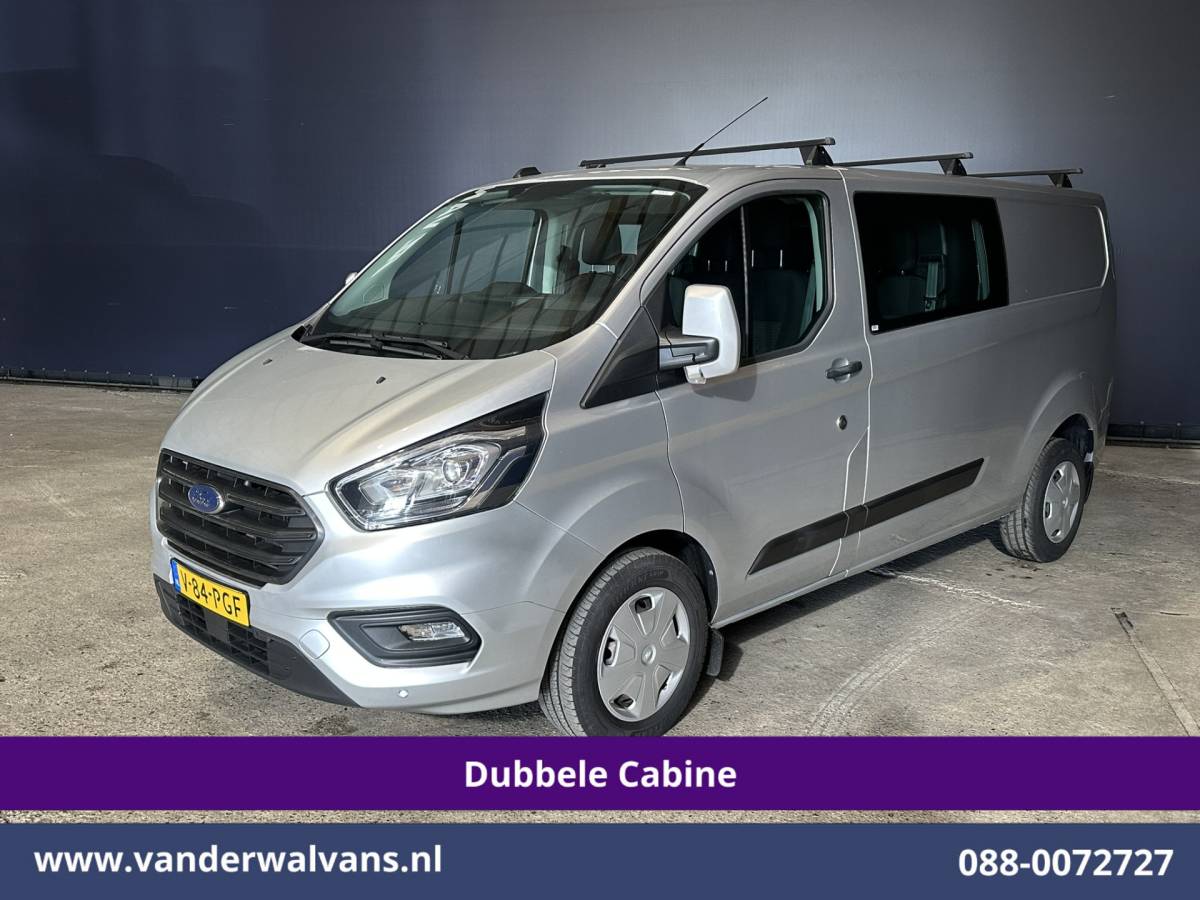 Ford Transit Custom Ford Transit Custom 2.0 TDCI 131pk L2H1 Dubbele Cabine Euro6 Airco | 6-Zits | LED | Cruisecontrol | Verwarmde voorruit Parkeersensoren, Dakdragers, 2800kg trekvermogen