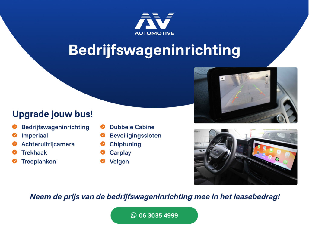 Ford Transit Custom Ford Transit Custom 300 2.0 TDCI L2H1 Limited DC | BPM VRIJ | Dubbel Cabine | Elec schuifdeuren | ACC | Blind Spot | 360 Camera | CarPlay | Navigatie | Stoelverwarming | 5-Zitter | BPM Vrij
