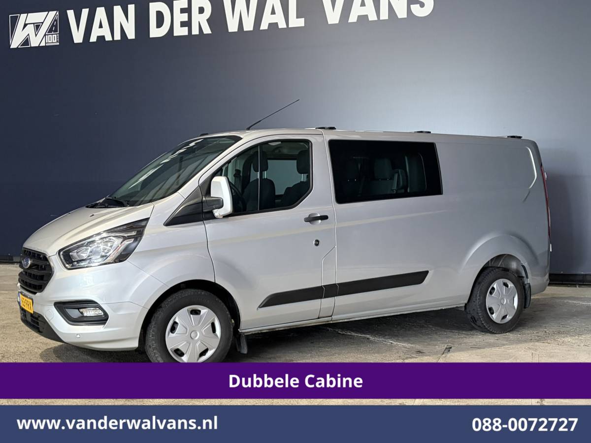 Ford Transit Custom Ford Transit Custom 2.0 TDCI 131pk L2H1 Dubbele Cabine Euro6 Airco | 5-Zits | Camera | Apple Carplay | LED | 2800kg Trekhaak Android Auto, Cruisecontrol, Parkeersensoren, Stoelverwarming, Verwarmde voorruit, Dakdragers