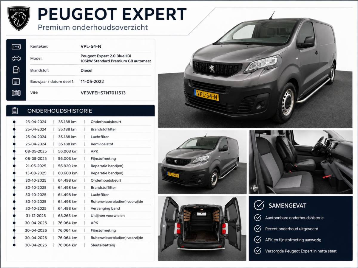 Peugeot Expert Peugeot Expert 2.0 BlueHDI 145 Standard Premium Airco Navi Cruise Control Sidebars PDC VA + Camera DAB+