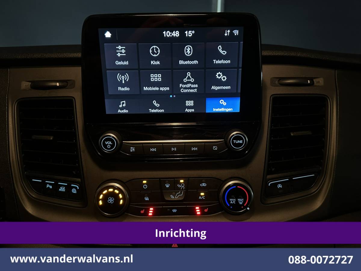 Ford Transit Custom Ford Transit Custom 2.0 TDCI 130pk L2H1 Inrichting Euro6 Airco | Omvormer | Camera | LED | Android Auto | Cruisecontrol | 2800kg Trekhaak Verwarmde voorruit, Stoelverwarming, Parkeersensoren, Bijrijdersbank, Dakdragers