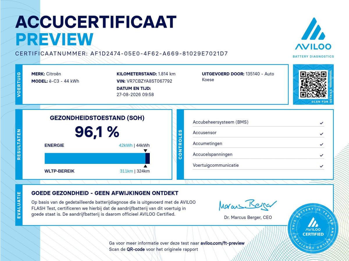 Citroën ë-C3 Citroen Ë-C3 Max 113pk 44 kWh | 96,1% SOH | 11 KW Lader | Camera | Apple Carplay | Parkeersensoren