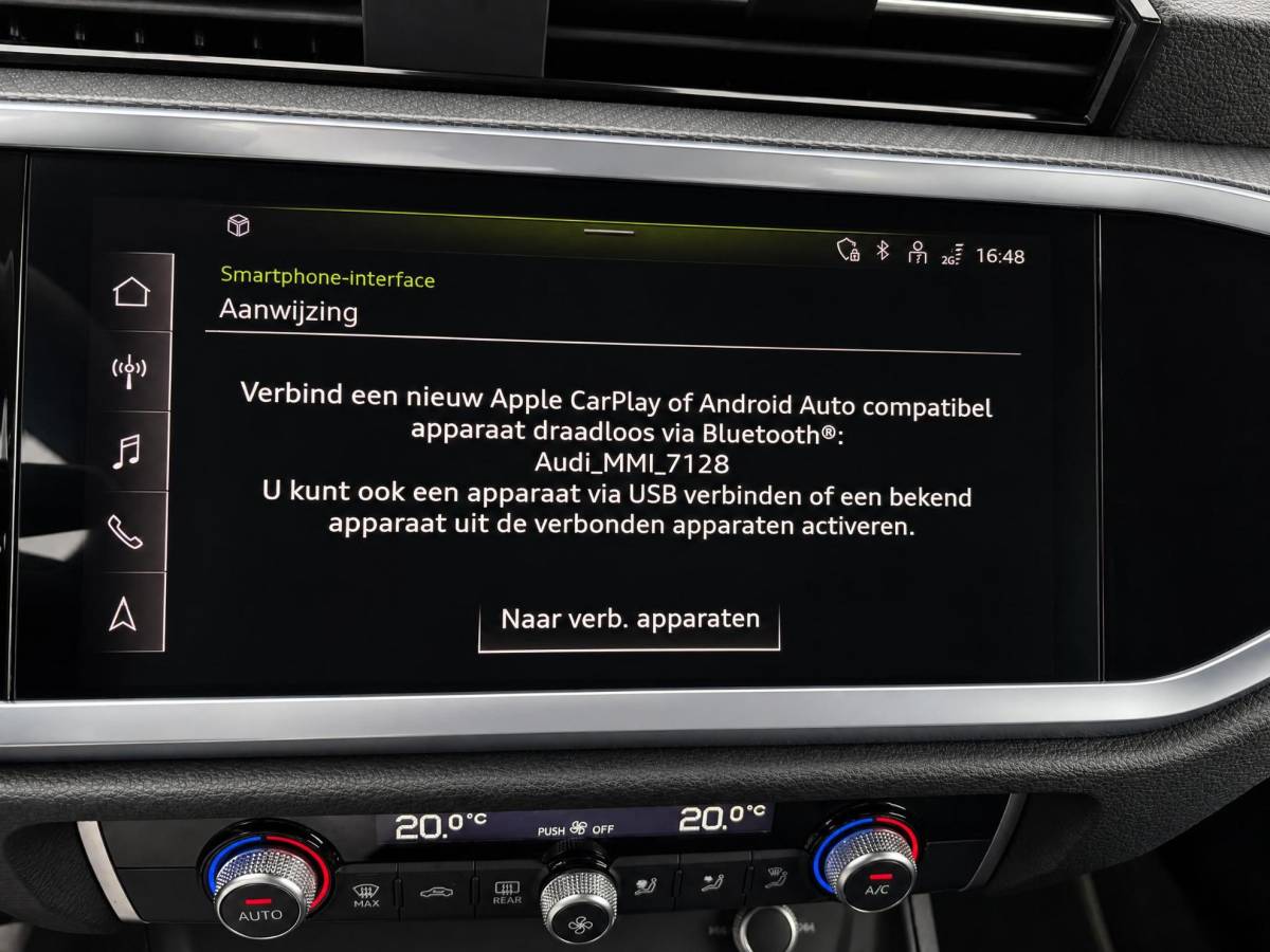 Audi Q3 Audi Q3 35 TFSI 150pk S edition · Apple/Android Car Play · 20” Lichtmetalen Velgen · Elek. inklapbare buitenspiegels · Audi Sound · Virtual Cockpit · Garantie t/m 16-01-2027 of 100.000km