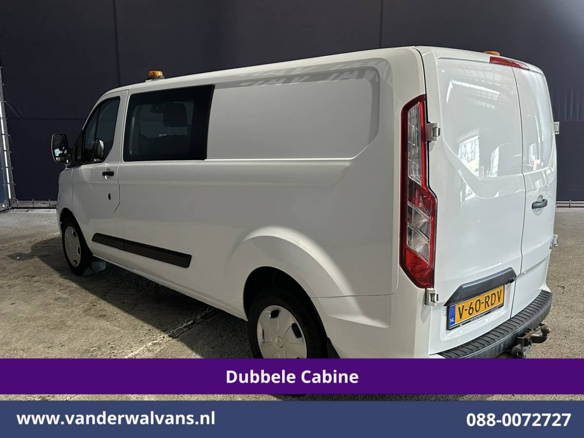 Ford Transit Custom Ford Transit Custom 2.0 TDCI 130pk L2H1 Dubbele Cabine Euro6 Airco | 5-Zits | Camera | LED | Tachograaf Cruisecontrol, Trekhaak, Stoelverwarming, Verwarmde voorruit, Parkeersensoren