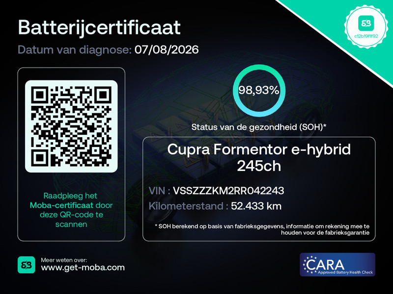 CUPRA Formentor Cupra Formentor 1.4 e-Hybrid SOH 99% VZ Panoramadak 360° Camera Volleer Memory-stoel