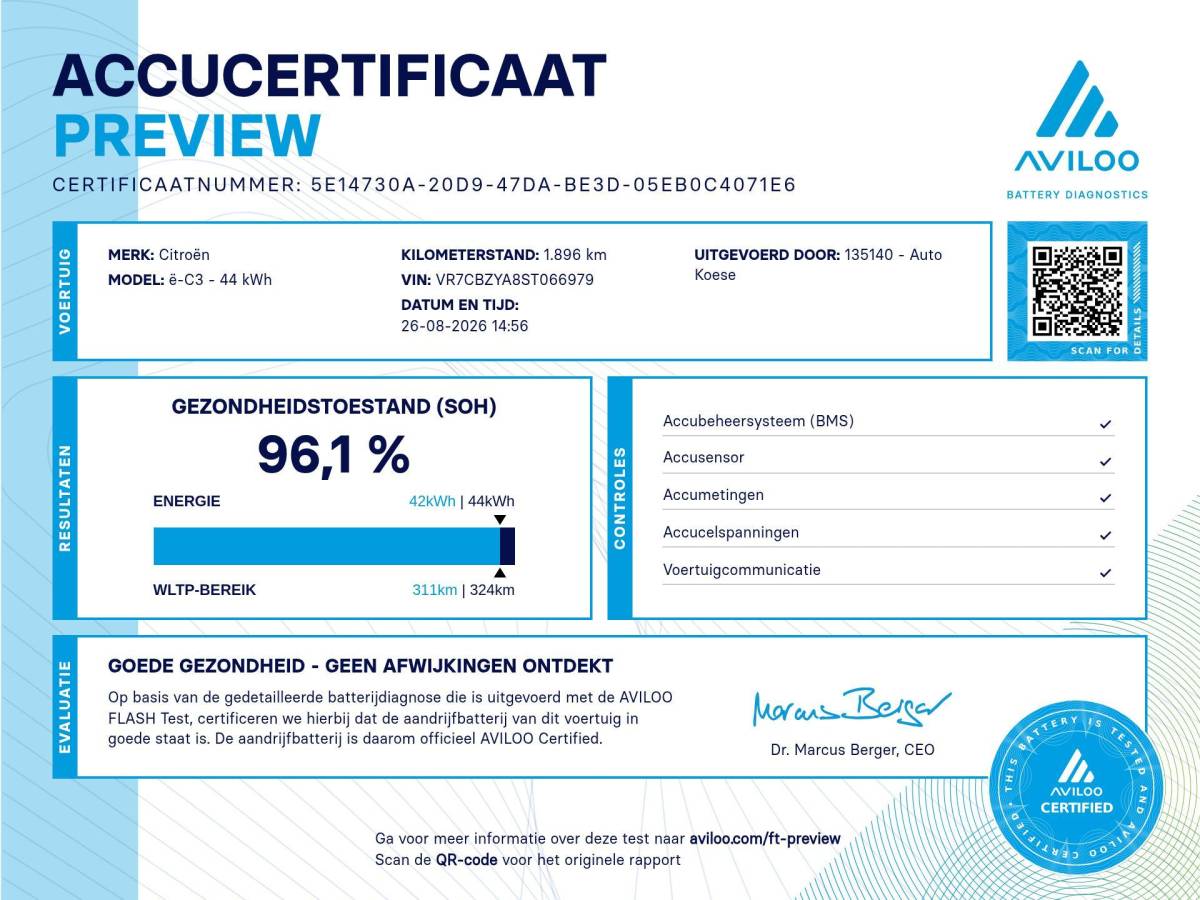Citroën ë-C3 Citroen Ë-C3 Max 113pk 44 kWh | 96,1% SOH | 11 KW Lader | Camera | Apple Carplay | Parkeersensoren
